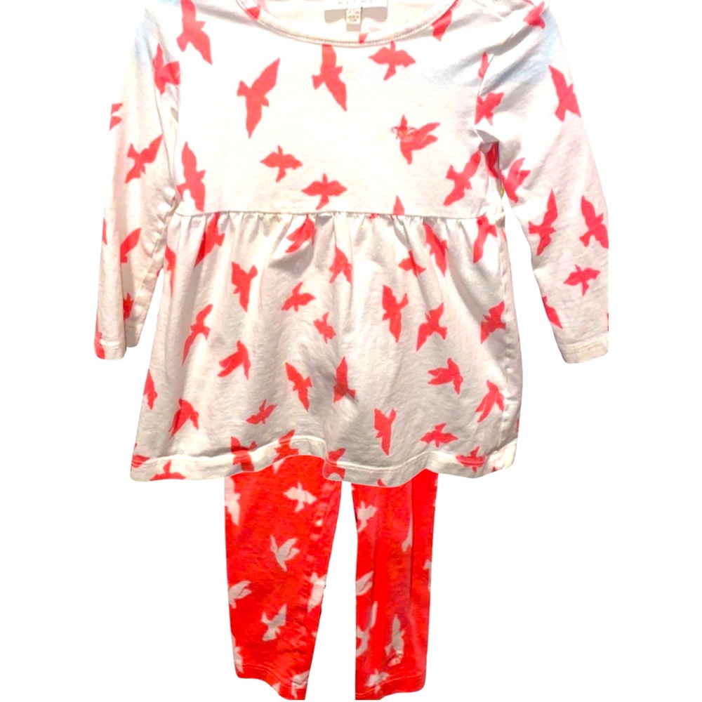 Livly Matching Contrasting Pink and White Birds Shirt & Pants Set 18-24mos